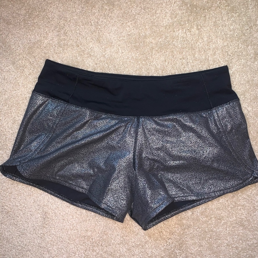 Silver foil Lululemon Speed Up shorts